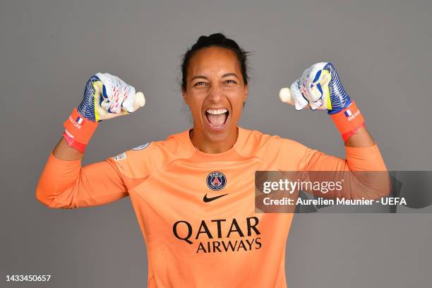 Sarah Bouhaddi of Paris Saint-Germain poses for a photo during the Paris Saint-Germain UEFA Women's Champions League Portrait session on October 13,...