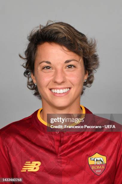 Valentina Giacinti of AS Roma poses for a photo during the AS Roma UEFA Women's Champions League Portrait session on October 13, 2022 in Rome, Italy.