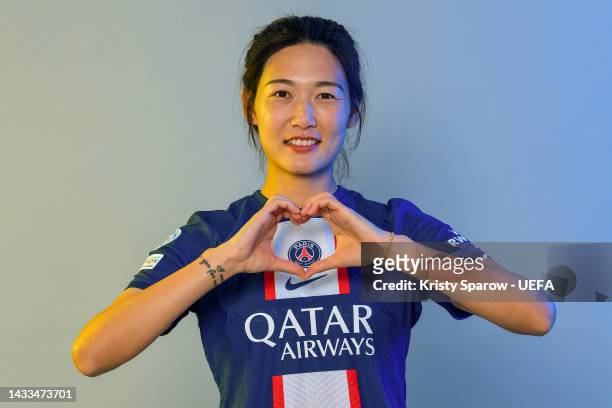Yang Lina of Paris Saint-Germain poses for a photo during the Paris Saint-Germain UEFA Women's Champions League Portrait session on October 13, 2022...