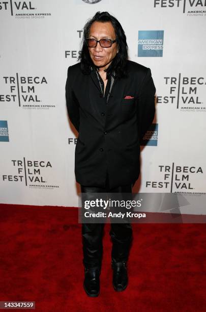 Musician Rodriguez attends the "Searching For Sugar Man" during the 2012 Tribeca Film Festival at the Borough of Manhattan Community College on April...