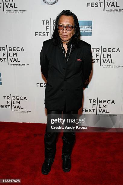 Musician Rodriguez attends the "Searching For Sugar Man" during the 2012 Tribeca Film Festival at the Borough of Manhattan Community College on April...