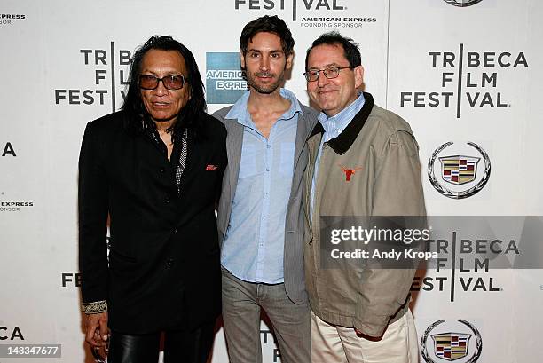 Musician Rodriguez, filmmaker Malik Bendjelloul and President of Sony Pictures Classics, Michael Barker attend the "Searching For Sugar Man" during...