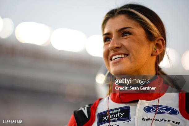 Hailie Deegan, driver of the Pristine Auction Ford, waits on the grid during qualifying for the NASCAR Xfinity Series Alsco Uniforms 302 at Las Vegas...