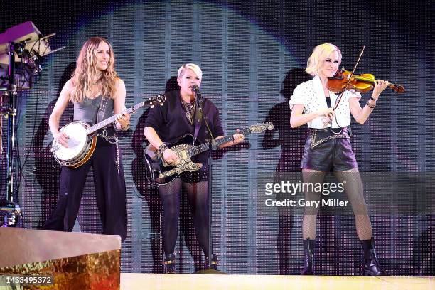 Emily Strayer, Natalie Maines and Martie Maguire of The Chicks perform in concert during weekend two of the Austin City Limits Music Festival at...