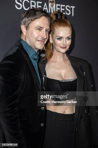 Chris Hardwick and Lydia Hearst attend the Screamfest LA World Premiere of The Avenue's "Slayers" at TCL Chinese 6 Theatres on October 14, 2022 in...
