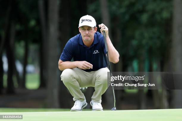 Andrew Putnam of the United States is seen on the 8th green during the third round of the ZOZO Championship at Accordia Golf Narashino Country Club...