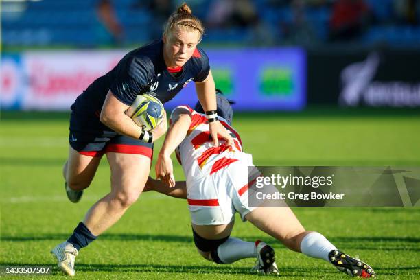 Alev Kelter of the USA in action during the Pool B Rugby World Cup 2021 match between the United States and Japan at Northland Events Centre on...