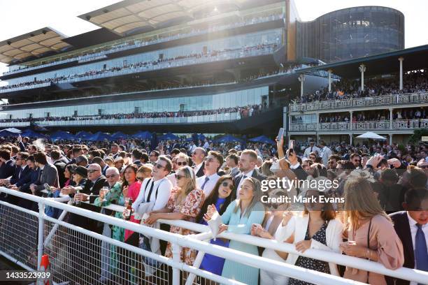 General view of the crowd during Everest Day at Royal Randwick Racecourse on October 15, 2022 in Sydney, Australia.