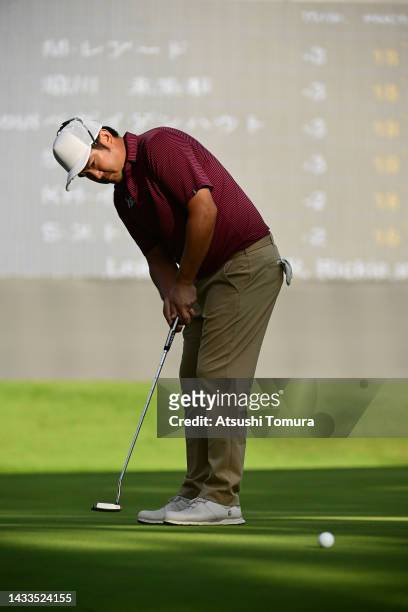 John Huh of the United States attempts a putt on the 18th green during the third round of the ZOZO Championship at Accordia Golf Narashino Country...