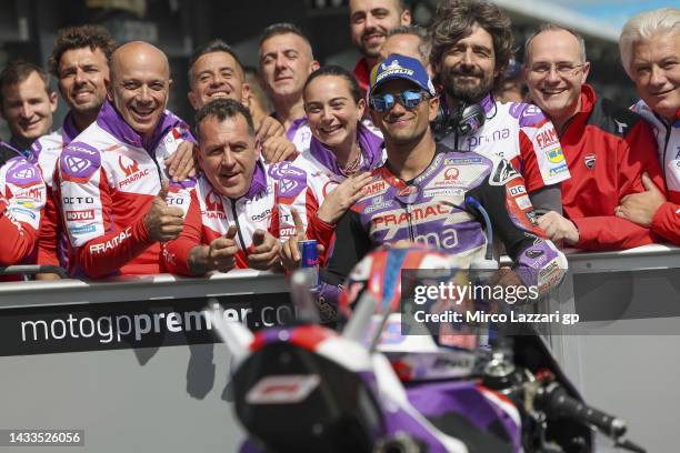 Jorge Martin of Spain and Pramac Racing celebrates the MotoGP pole position during qualifying for the MotoGP of Australia at Phillip Island Grand...