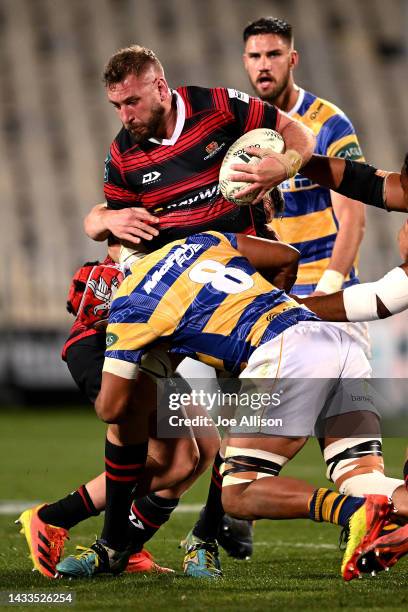 Luke Romano of Canterbury runs into the defence during the Bunnings NPC Semi Final match between Canterbury and Bay of Plenty at Orangetheory...