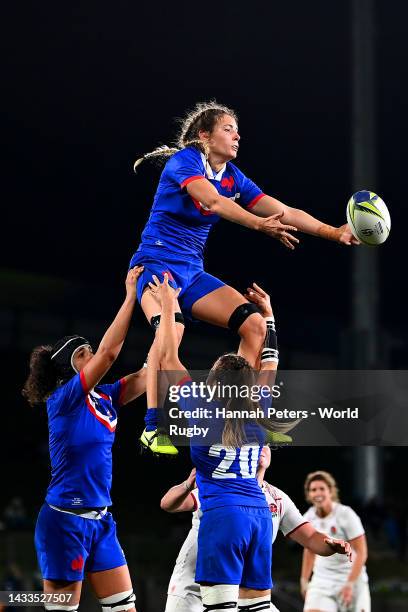 Marjorie Mayans of France competes in the line out during the Pool C Rugby World Cup 2021 match between France and England at Northland Events Centre...