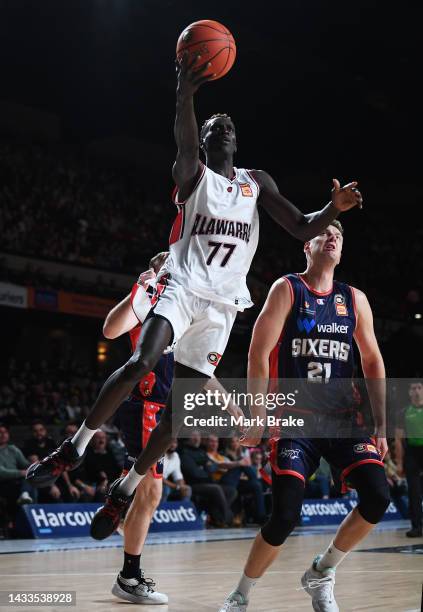 Deng Deng of the Hawks hfduring the round three NBL match between Adelaide 36ers and Illawarra Hawks at Adelaide Entertainment Centre, on October 15...