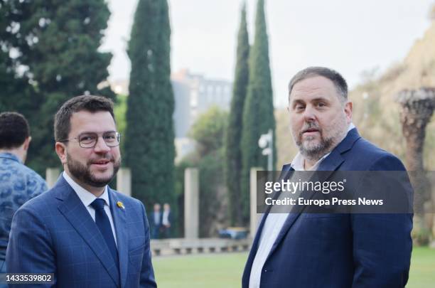 The president of the Generalitat, Pere Aragones , and the leader of Esquerra Republicana de Catalunya , Oriol Junqueras, together during the...