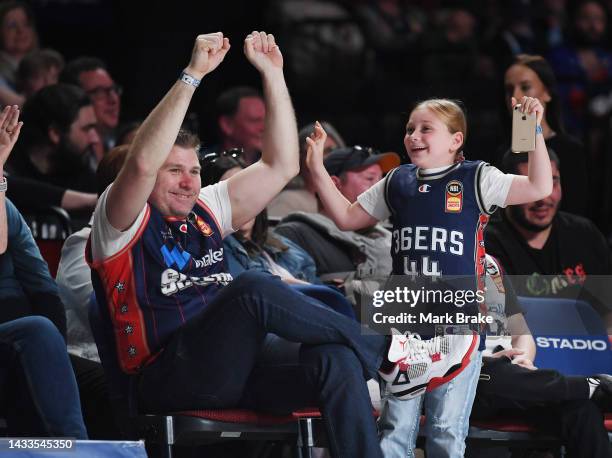 36ers fans celebrate during the round three NBL match between Adelaide 36ers and Illawarra Hawks at Adelaide Entertainment Centre, on October 15 in...