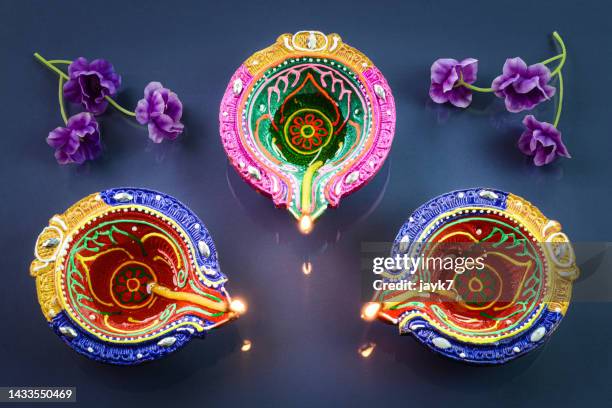 diwali decoration - diya oil lamp stock pictures, royalty-free photos & images