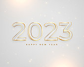 line style 2023 golden and silver text for new year background