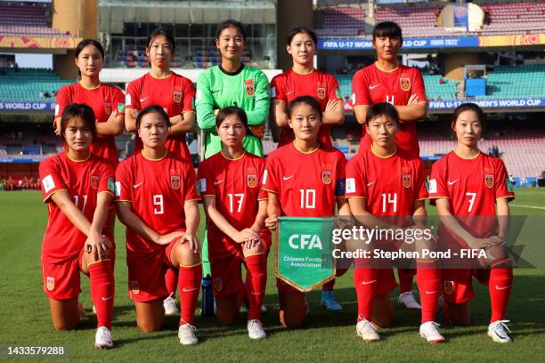 China team group during the FIFA U-17 Women's World Cup 2022 group stage match between China and Colombia at DY Patil Stadium on October 15, 2022 in...