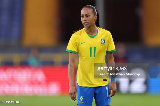 Adriana Leal da Silva of Brazil reacts during the International Friendly match between Italy and Brazil at Stadio Luigi Ferraris on October 10, 2022...