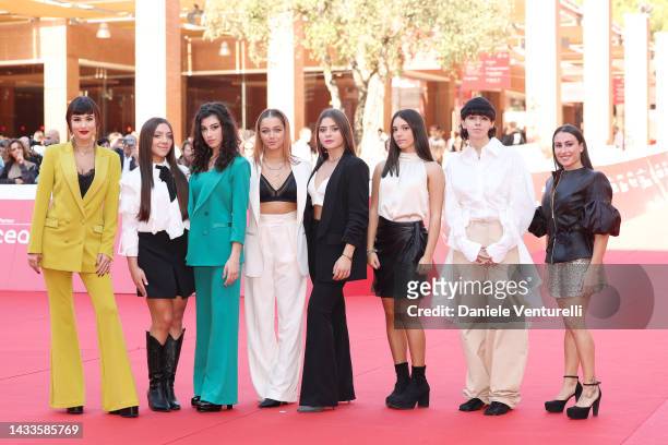 Giorgia Soleri, Giada Pirozzi, Alessia De Falco, Eva Iurlaro, Giada Savi, Federica Cuomo, Ariete and Vanessa Ferrari attend the photocall for "Corpo...