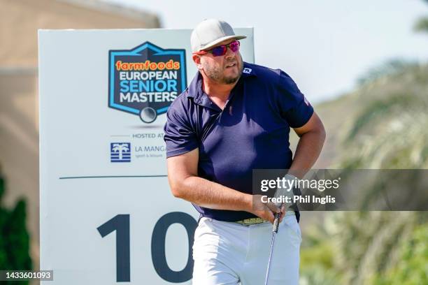 Michael Jonzon of Sweden in action during Day Two of the Farmfoods European Senior Masters hosted by Peter Baker 2022 at La Manga Club on October 15,...