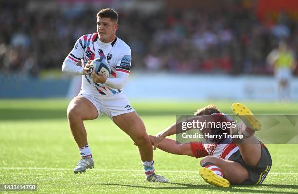 Callum Sheedy of Bristol Bears is tackled by Jack Singleton of Gloucester Rugby during the Gallagher Premiership Rugby match between Gloucester Rugby...