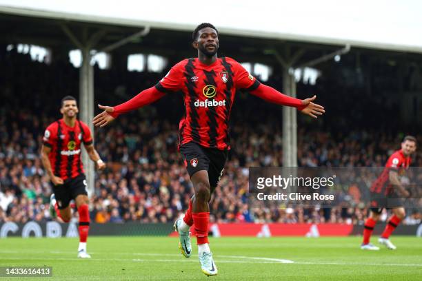 Jefferson Lerma of AFC Bournemouth celebrates after scoring their team's second goal during the Premier League match between Fulham FC and AFC...