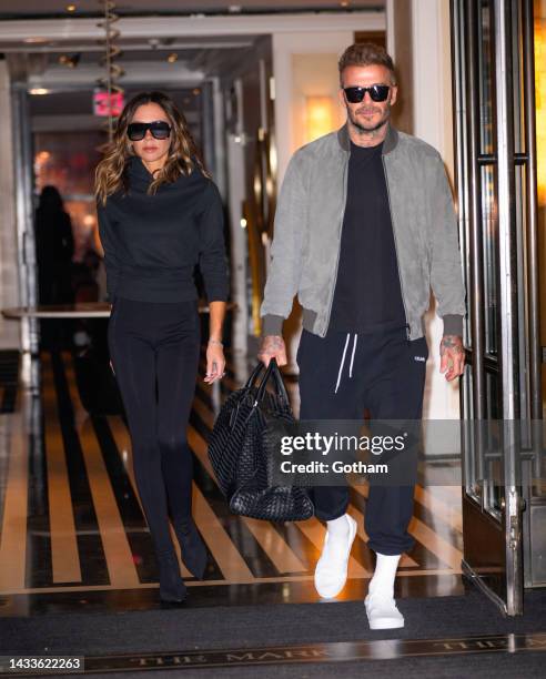 Victoria Beckham and David Beckham out and about on October 14, 2022 in New York City.