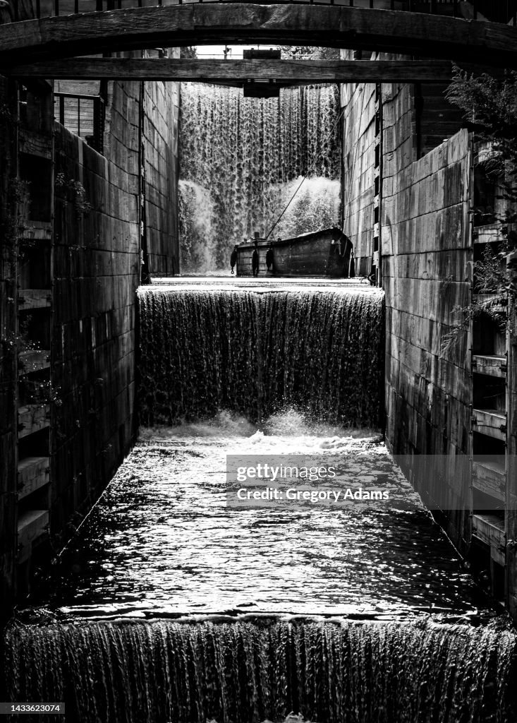 Narrow Cargo Boat on the "Flight of Five" on the Erie Canal in Lakeport, New York