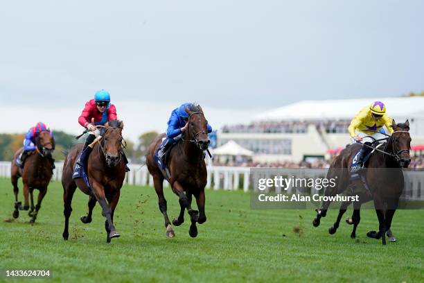 Richard Kingscote riding Bay Bridge win The Qipco Champion Stakes at Ascot Racecourse on October 15, 2022 in Ascot, England.