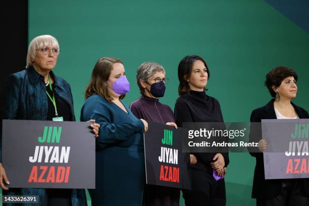 Claudia Roth, green party co-chair Ricarda Lang, party member, German Foreign Minister and leading Greens party member Annalena Baerbock and...