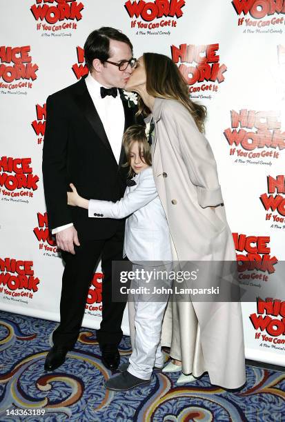 Matthew Broderick, James Wilkie Broderick and Sarah Jessica Parker attend the "Nice Work If You Can Get It" Broadway opening night after party at the...