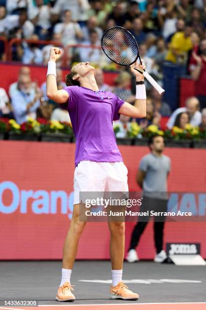 Sebastian Korda of USA celebrates after winning a match in his semi-finals match against Arthur Rinderknech of France during day six of the Gijon...