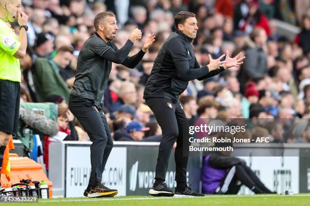 Interim Head Coach Gary O'Neil with coach Tommy Elphick during the Premier League match between Fulham FC and AFC Bournemouth at Craven Cottage on...