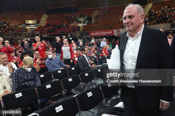 Uli Hoeness, Honorary President of FC Bayern München arrives for the annual general meeting of football club FC Bayern Muenchen at Audi Dome on...