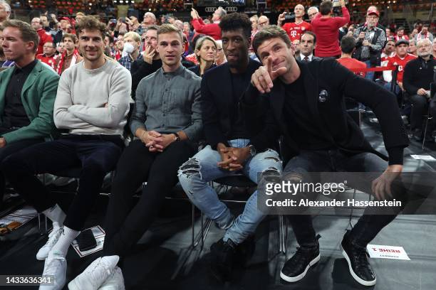 Julian Nagelsmann, head coach of FC Bayern München attends with Leon Goretzka, Joshua Kimmich, Kinglsey Coman and Thomas Müller of FC Bayern München...