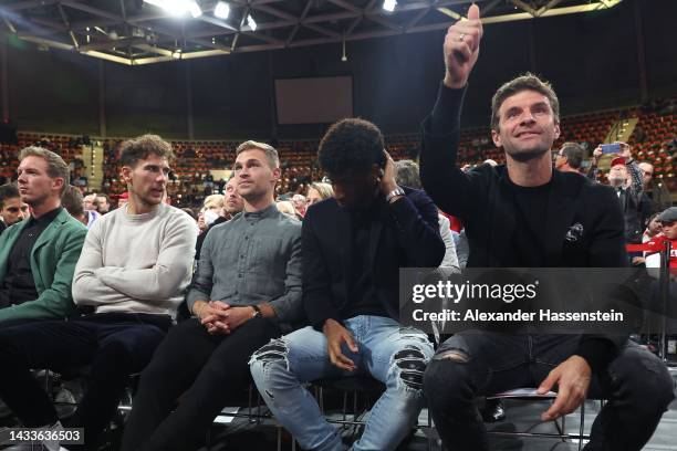 Julian Nagelsmann, head coach of FC Bayern München, attends with Leon Goretzka, Joshua Kimmich, Kinglsey Coman and Thomas Müller of FC Bayern München...