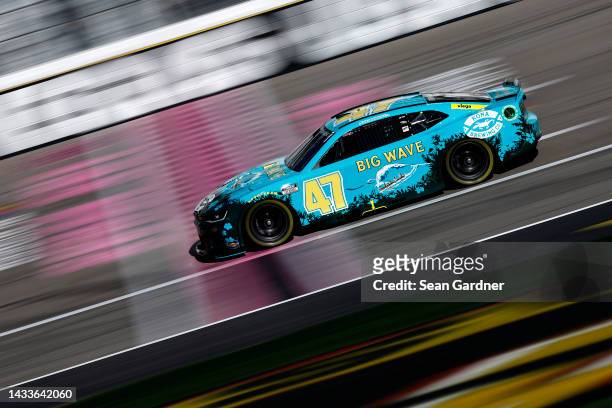 Ricky Stenhouse Jr, driver of the Kona Brewing Co Big Wave Chevrolet, drives during practice for the NASCAR Cup Series South Point 400 at Las Vegas...