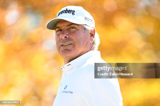 Fred Couples walks down the first fairway during the second round of the SAS Championship at Prestonwood Country Club on October 15, 2022 in Cary,...