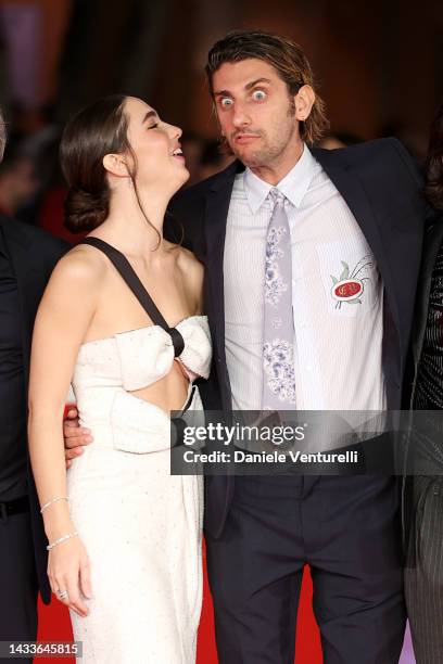 Matilda De Angelis and Pietro Castellitto attend the red carpet for "Rapiniamo Il Duce" during the 17th Rome Film Festival at Auditorium Parco Della...