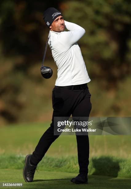 Lee Slattery of England plays his tee shot on the 12th hole on Day Three of the English Trophy presented by Rocket Yard Sports Marketing at Frilford...