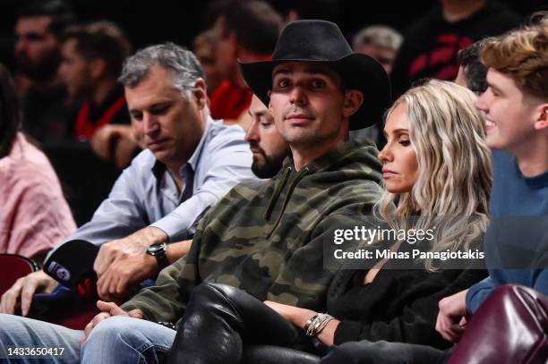 Goaltender Carey Price of the Montreal Canadiens takes in the atmosphere during the preseason NBA game between the Toronto Raptors and the Boston...