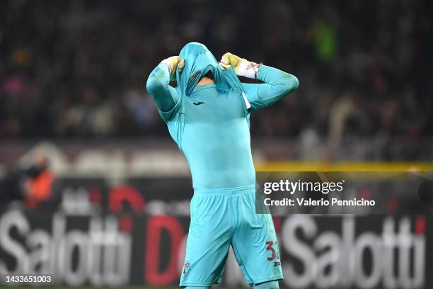 Vanja Milinkovic-Savic of Torino FC reacts during the Serie A match between Torino FC and Juventus at Stadio Olimpico di Torino on October 15, 2022...