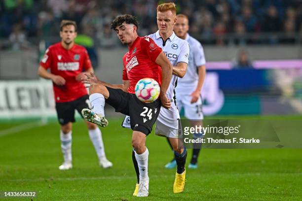 Christian Gebauer of Bielefeld and Antonio Foti of Hannover fight for the ball during the Second Bundesliga match between Hannover 96 and DSC Arminia...