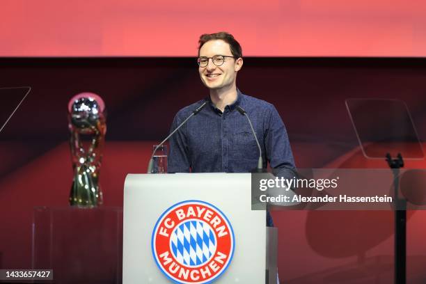 Michael Ott, member of FC Bayern München speaks during the annual general meeting of football club FC Bayern Muenchen at Audi Dome on October 15,...