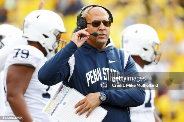 Head coach James Franklin of the Penn State Nittany Lions looks on in the second half of a game against the Michigan Wolverines at Michigan Stadium...