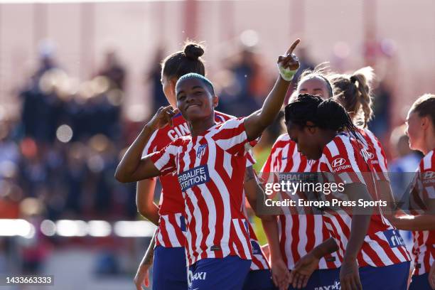 Rasheedat Ajibade of Atletico de Madrid celebrates a goal during the spanish women league, Liga F, football match played between Atletico de Madrid...