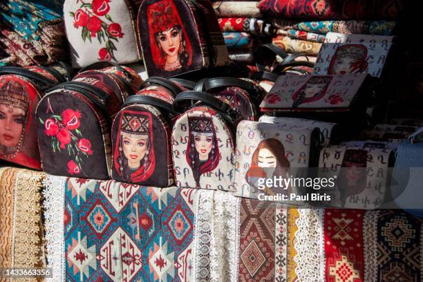 fabric goods on sale at the vernissage open-air market in yerevan, armenia - heritage classic fotografías e imágenes de stock