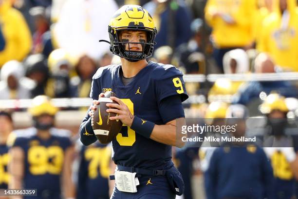 McCarthy of the Michigan Wolverines looks to throw a pass in the second half of a game against the Penn State Nittany Lions at Michigan Stadium on...
