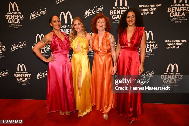 Nadja Benaissa, Sandy Mölling, Lucy Diakovska and Jessica Wahls from the former girl group No Angels during the McDonald's Benefiz Gala 2022 on...